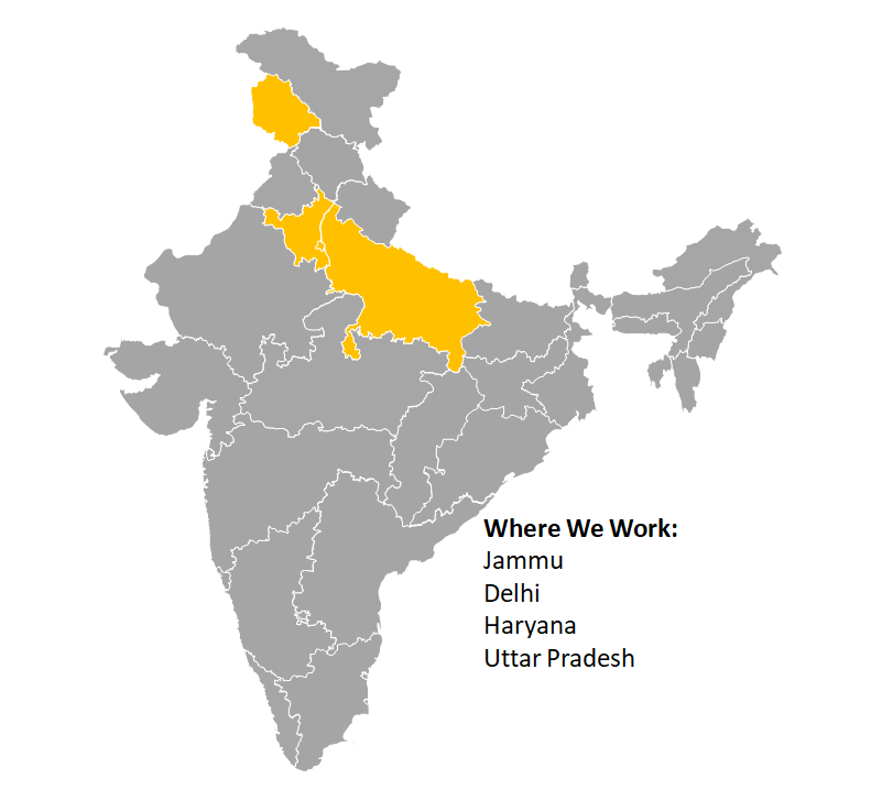 India Map showing work locations